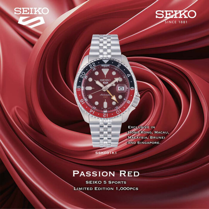 Seiko 5 Sports Thong Sia Limited Edition Red Dial Silver Steel Strap Watch For Men - SSK031K1 - Image 2